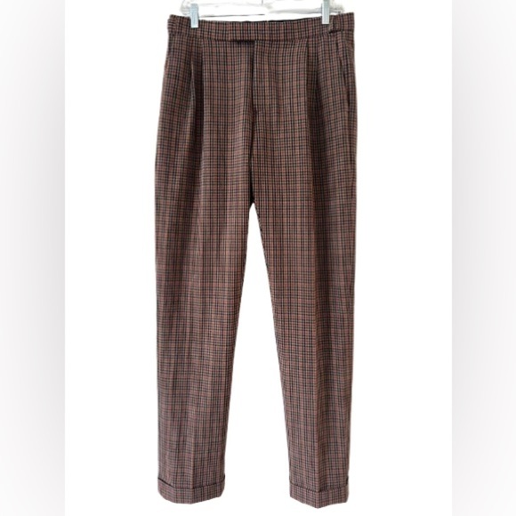 Womens Reiss Brown and Orange Mini Plaid Cuffed Trousers. Size 30 - Picture 1 of 11